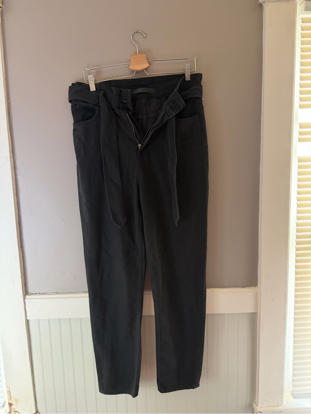 JOE'S High-Waist Black Women's Paperbag Jeans with Tie Belt